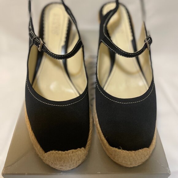 Franco Sarto, L-Queen, Wedge Platforms, Black Satin/Leather, Size 10M - Picture 2 of 5